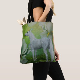 Einhorn und Lilien-Blumen Fantasy-Pferd-Kunst