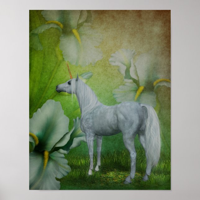 Einhorn und Lilies Fantasy Horst Art Poster (Vorne)