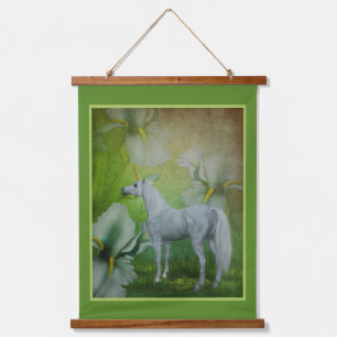 Einhorn und Lilies Fantasy Horst Art Wandteppich Mit Holzrahmen