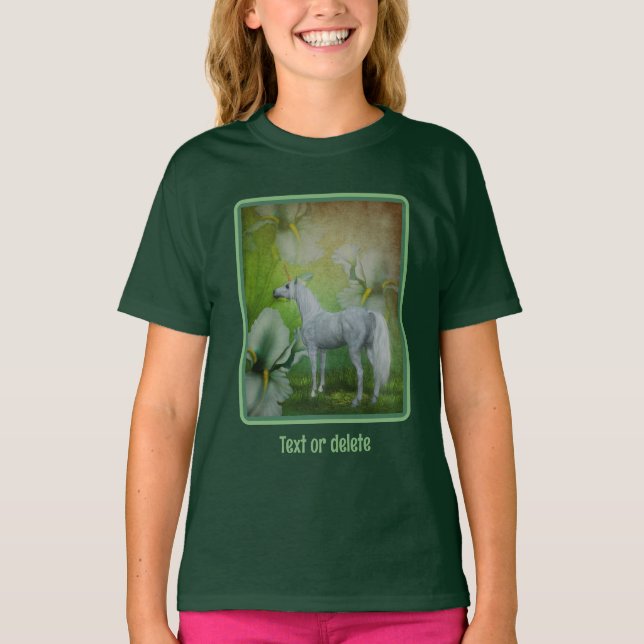 Einhorn und Lilies Fantasy Horst Personalisiert T-Shirt (Vorderseite)