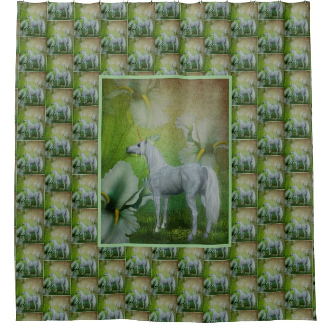Einhorn- und Lily-Blume Duschvorhang (Vorderseite)