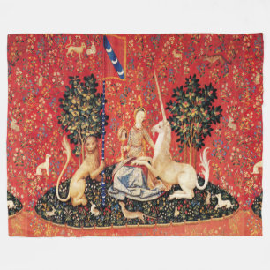 EINHORN UND MITTELALTERLICHE FANTASIEBLUMEN, BLUME FLEECEDECKE