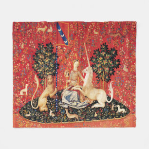 EINHORN UND MITTELALTERLICHE FANTASIEBLUMEN, BLUME FLEECEDECKE