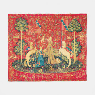 EINHORN UND MITTELALTERLICHE FANTASIEBLUMEN, BLUME FLEECEDECKE