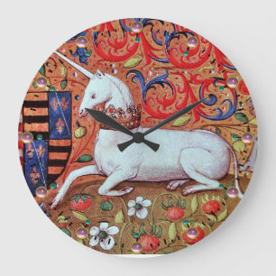 EINHORN UND MITTELALTERLICHE FANTASIEBLUMEN, BLUME GROßE WANDUHR