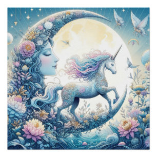 Einhorn und Mond Poster