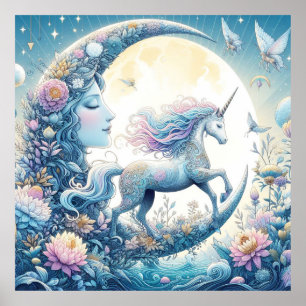 Einhorn und Mond Poster