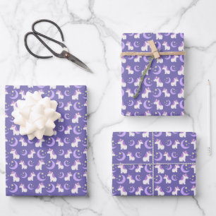 Einhorn und Mond Sterne Muster Lila Geschenkpapier Set