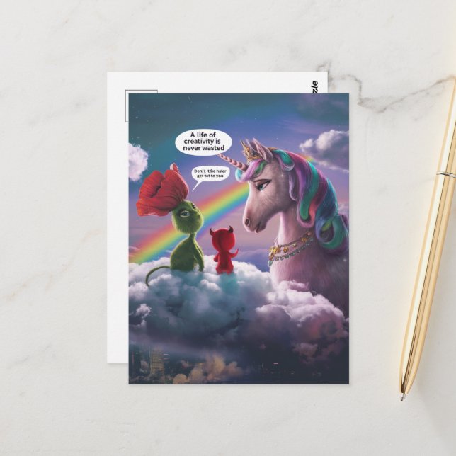 Einhorn und Niedliche Kreaturen Ein Leben der Krea Postkarte (Vorderseite/Rückseite Beispiel)