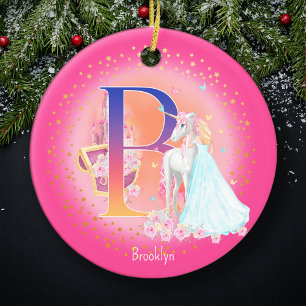Einhorn und Princess Letter B Monogramm Weihnachte Keramik Ornament