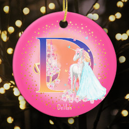 Einhorn und Princess Letter D Monogramm Weihnachte Keramik Ornament