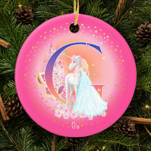 Einhorn und Princess Letter G Monogram Christmas Keramik Ornament