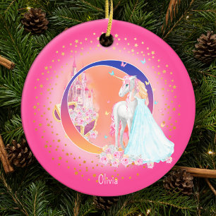 Einhorn und Princess Letter O Monogram Christmas Keramik Ornament