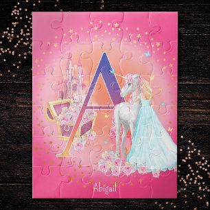 Einhorn und Prinzessin mit Castle Letter A Monogra Puzzle
