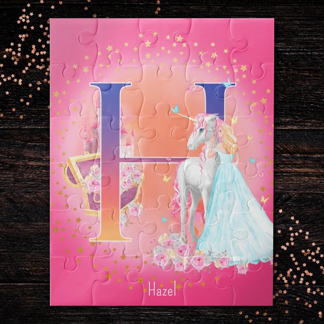Einhorn und Prinzessin mit Castle Letter H Monogra Puzzle (Von Creator hochgeladen)