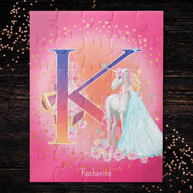 Einhorn und Prinzessin mit Schlossbrief K Monogram Puzzle (Von Creator hochgeladen)
