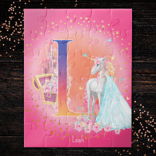 Einhorn und Prinzessin mit Schlossbrief L Monogram Puzzle