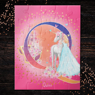 Einhorn und Prinzessin mit Schlossbrief Q Monogram Puzzle