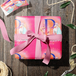 Einhorn und Prinzessin mit Schlossbuchstabe B Mono Geschenkpapier
