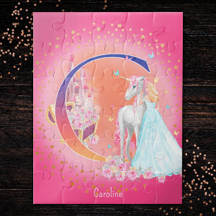 Einhorn und Prinzessin mit Schlossbuchstabe C Mono Puzzle