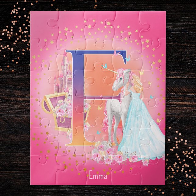 Einhorn und Prinzessin mit Schlossbuchstabe E Mono Puzzle (Von Creator hochgeladen)