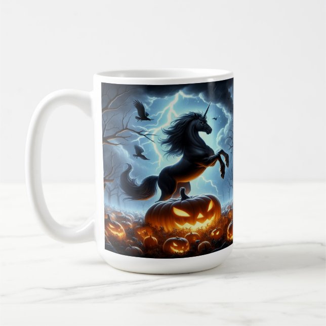 Einhorn und Pumpkins in einem SturmHalloween-Abend Kaffeetasse (Links)