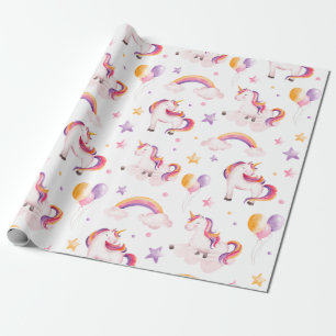 Einhorn und Regenbogen Aquarell Mädchen Geburtstag Geschenkpapier