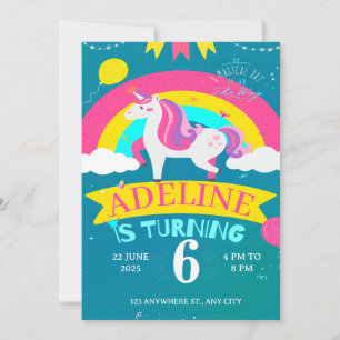 Einhorn und Regenbogen Geburtstag Einladung