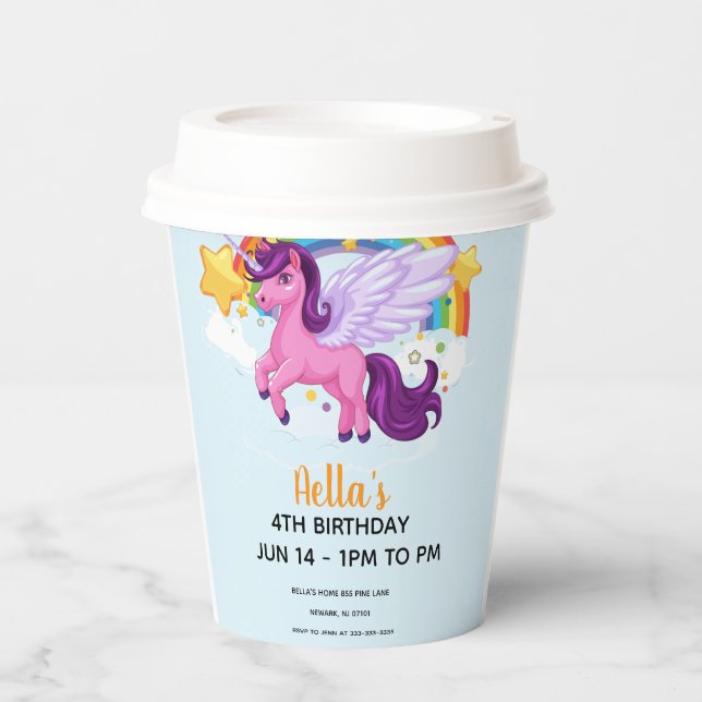 Einhorn und Regenbogen Geburtstag  Pappbecher (Vorderseite)
