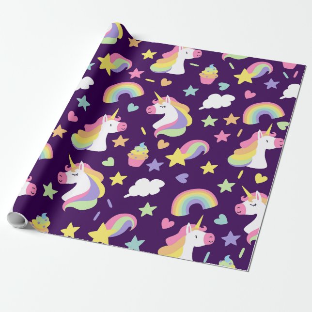 Einhorn und Regenbogen Geschenkpapier (Ungerollt)