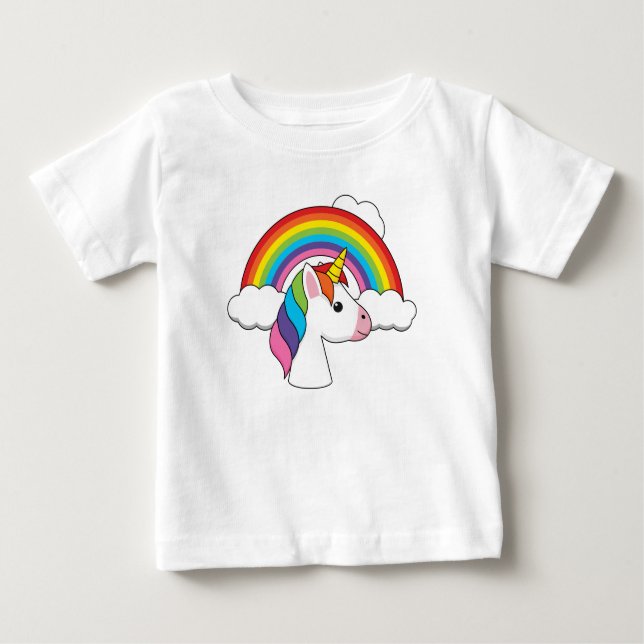 Einhorn und Regenbogen mit Wolken Kawaii Baby T-shirt (Vorderseite)