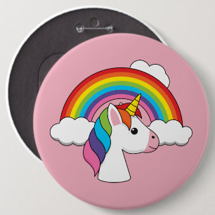 Einhorn und Regenbogen mit Wolken Kawaii Button