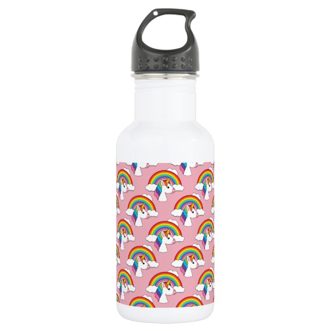 Einhorn und Regenbogen mit Wolken Kawaii Edelstahlflasche (Vorderseite)