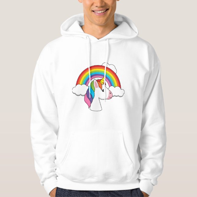 Einhorn und Regenbogen mit Wolken Kawaii Hoodie (Vorderseite)