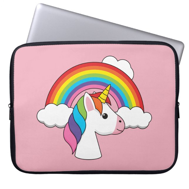 Einhorn und Regenbogen mit Wolken Kawaii Laptopschutzhülle (Vorderseite)