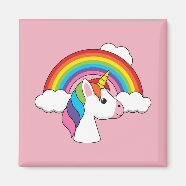 Einhorn und Regenbogen mit Wolken Kawaii Magnet (Vorne)
