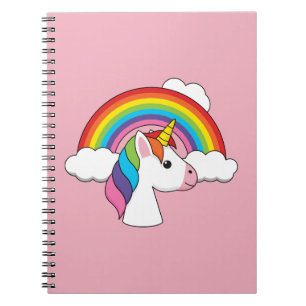 Einhorn und Regenbogen mit Wolken Kawaii Notizblock