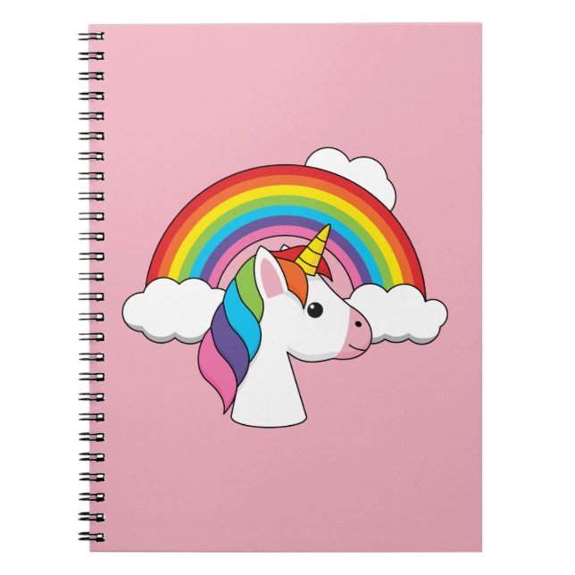 Einhorn und Regenbogen mit Wolken Kawaii Notizblock (Vorderseite)