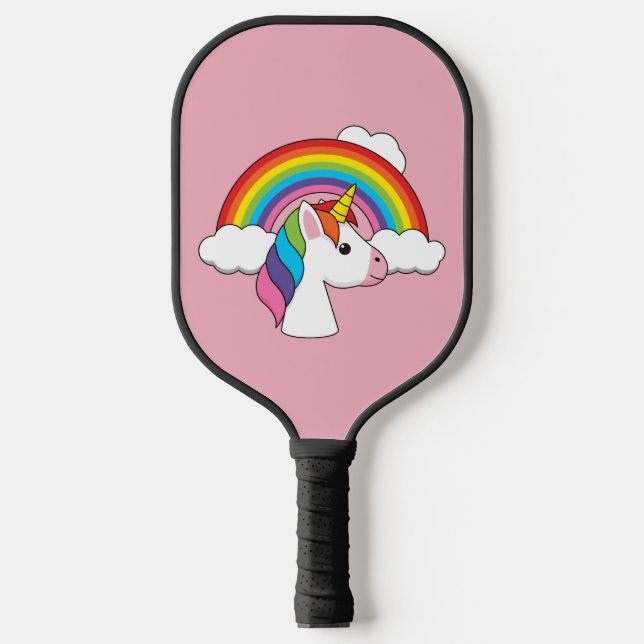 Einhorn und Regenbogen mit Wolken Kawaii Pickleball Schläger (Vorderseite)
