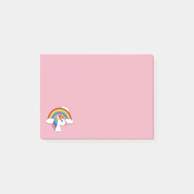 Einhorn und Regenbogen mit Wolken Kawaii Post-it Klebezettel (Vorderseite)