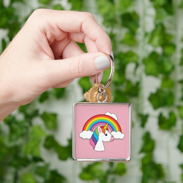 Einhorn und Regenbogen mit Wolken Kawaii Schlüsselanhänger (Hand)
