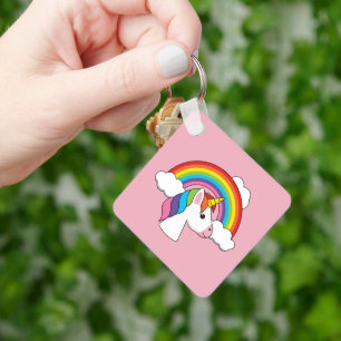 Einhorn und Regenbogen mit Wolken Kawaii Schlüsselanhänger