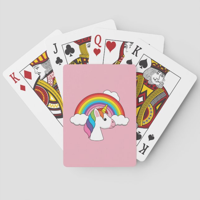 Einhorn und Regenbogen mit Wolken Kawaii Spielkarten (Rückseite)