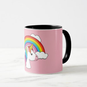 Einhorn und Regenbogen mit Wolken Kawaii Tasse