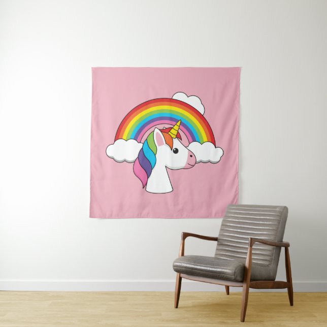 Einhorn und Regenbogen mit Wolken Kawaii Wandteppich (Beispiel)