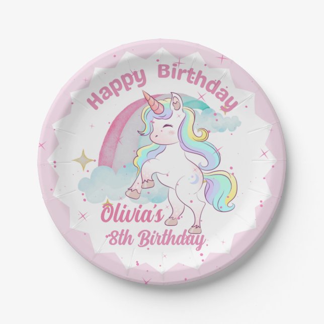 Einhorn- und Regenbogen-Party 7" oder 9"-Papier-Te Pappteller (Vorderseite)