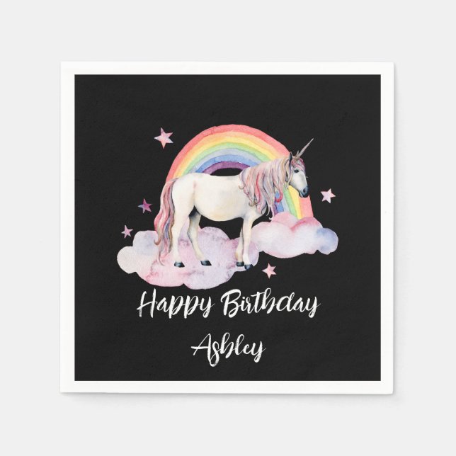 Einhorn und Regenbogen Personalisiert Serviette (Vorderseite)