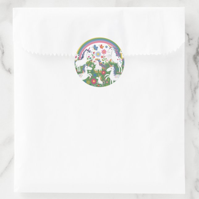 Einhorn und Regenbogen Runder Aufkleber (Tasche)