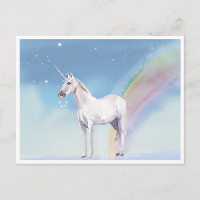 Einhorn und Regenbogen Sternenhimmel Postkarte (Vorderseite)