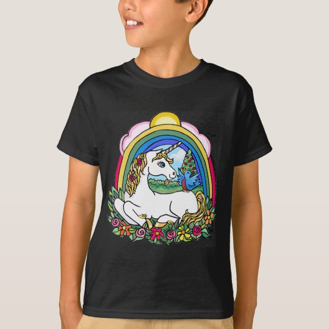 Einhorn und Regenbogen T-Shirt (Vorderseite)